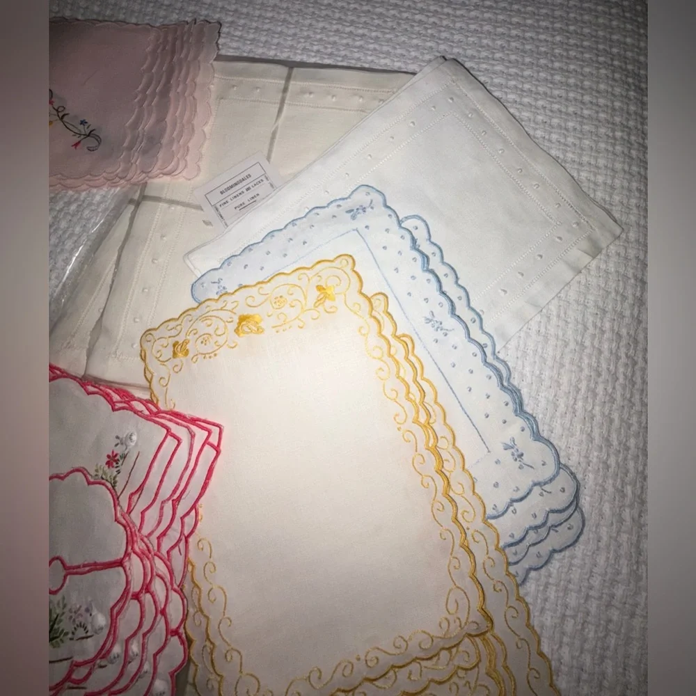 HUGE LOT 68 pcs Vintage Embroidered Table Linens Napkins Drink Coasters Madeira